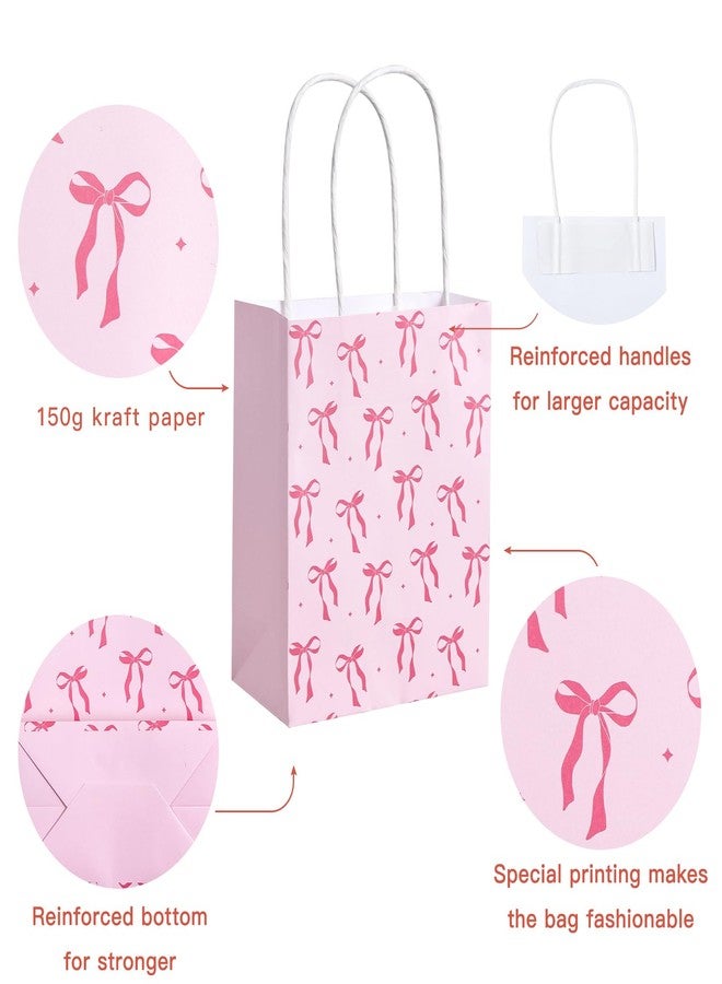WRAPAHOLIC 12 Pack 7" Small Kraft Pink Bow Paper Gift Bags - Pink Ribbon Bow Gift Bags for Girls Birthday, Baby Shower, Wedding, Bridal Shower - Image 3